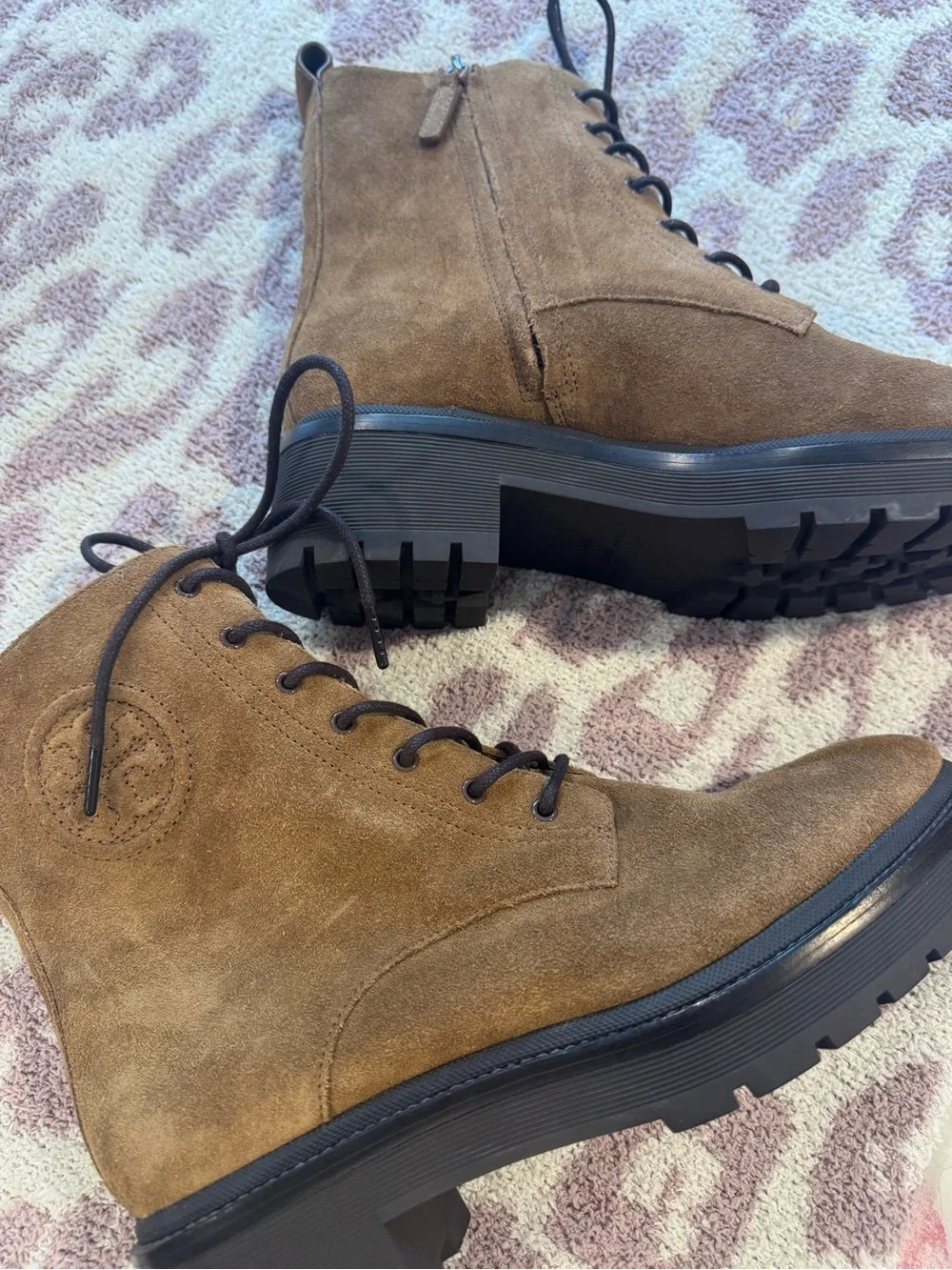 Tory Burch Suede Lace-Up Ankle Boots in Brown. Never worn. Zip-up sides.